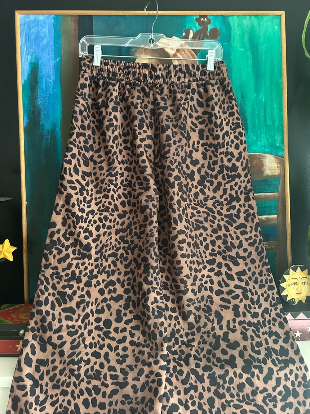 Leopard Print Wide Leg Palazzo Pants Elastic Waist Lounge Boho Women’s Large - Picture 12 of 15